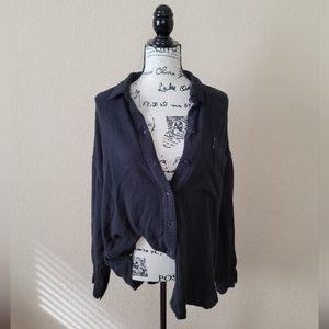 We The Free Oversized Gauzy Black Button Down, Size Small